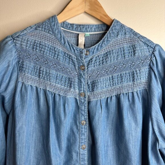 Pilcro Anthropologie Button Down Top Womens 18W Blue Denim Chambray Cottagecore - Picture 2 of 9